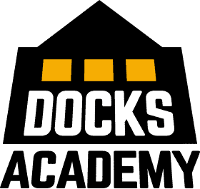 Docks Academy's 'Chuch' Logo in black with white and yellow